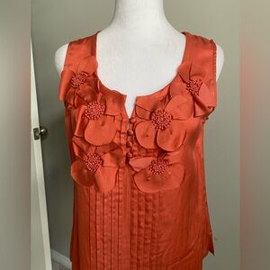 Talbots Floral Burnt Peach Sleeveless Blouse Tank Top